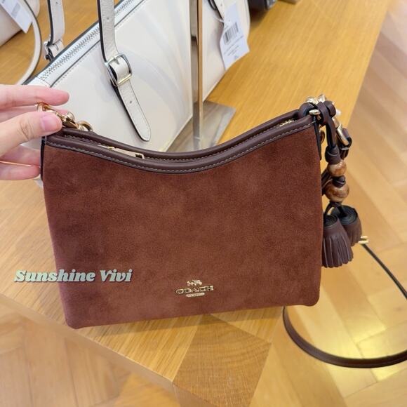 NWT Coach Laurel Small Shoulder Bag With Tassels CCF14 Suede Vintage Brown/Maple - Picture 1 of 15